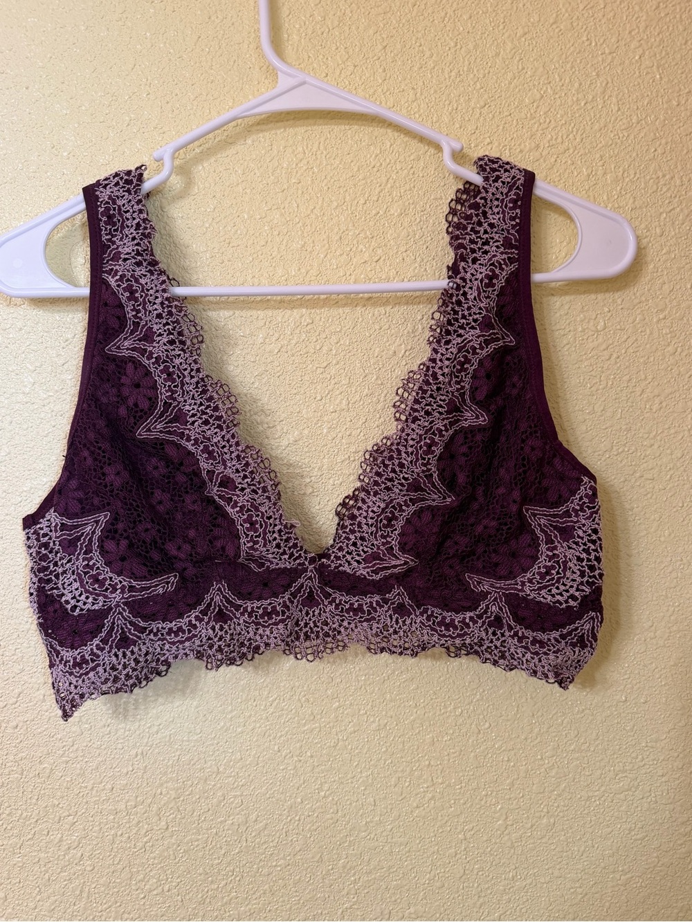 Victoria's Secret Deep Plum Lace Bralette with Light Contrast Trim